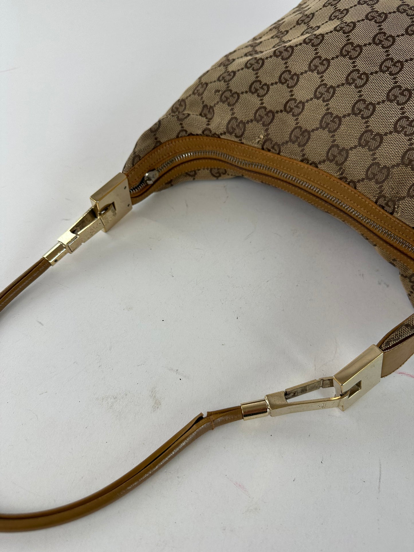 Vintage Gucci GG Monogram Canvas Shoulder Bag Beige Brown