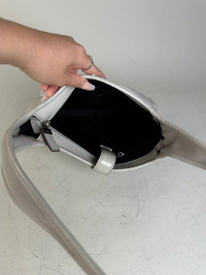 Vintage Ferragamo Fabric Shoulder Bag Light Grey Silver
