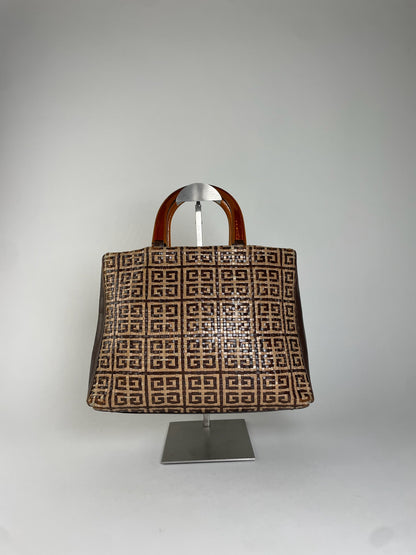 Vintage Givenchy 4G Woven Leather Tote Beige Brown