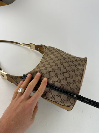 Vintage Gucci GG Monogram Canvas Shoulder Bag Beige Brown