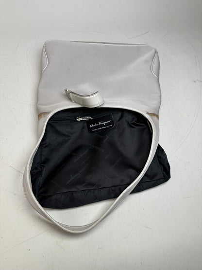 Vintage Ferragamo Fabric Shoulder Bag Light Grey Silver