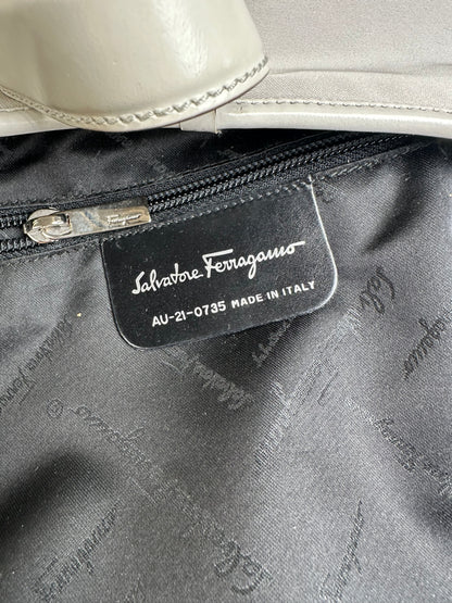 Vintage Ferragamo Fabric Shoulder Bag Light Grey Silver