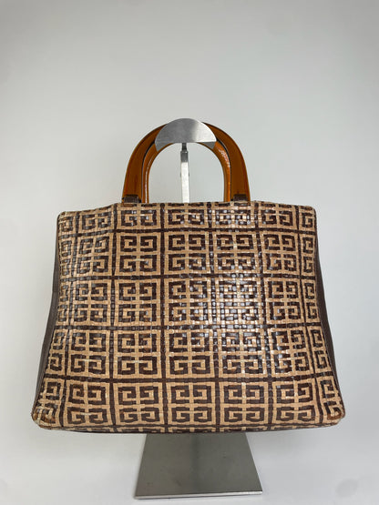 Vintage Givenchy 4G Woven Leather Tote Beige Brown