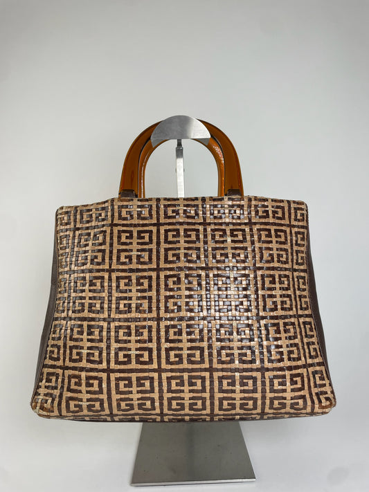 Vintage Givenchy 4G Woven Leather Tote Beige Brown