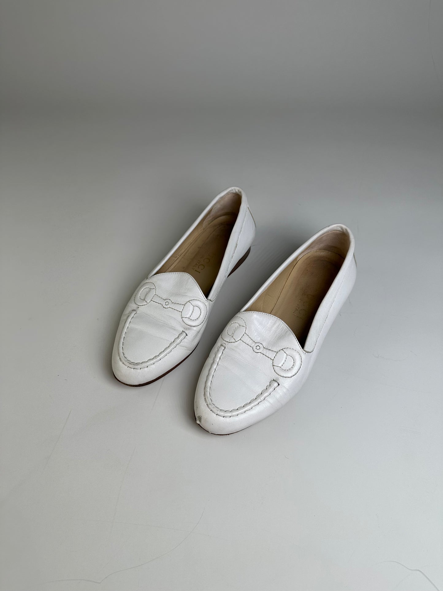 Vintage Gucci Leather Loafers White EU5