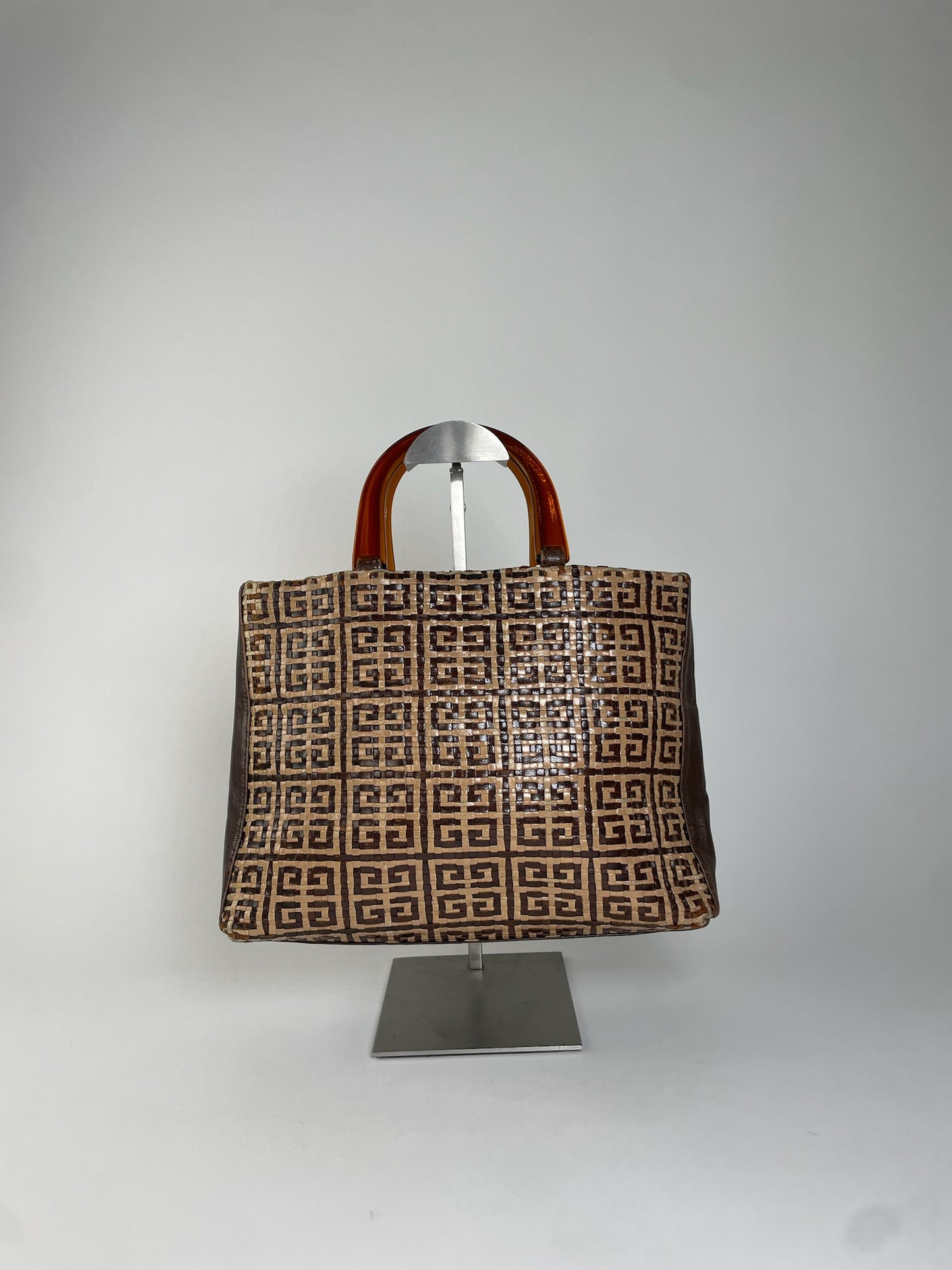 Vintage Givenchy 4G Woven Leather Tote Beige Brown
