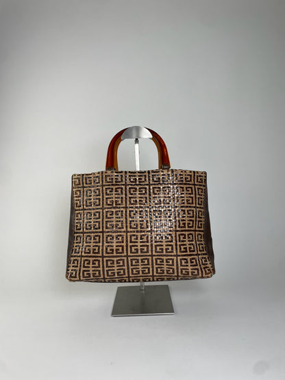 Vintage Givenchy 4G Woven Leather Tote Beige Brown
