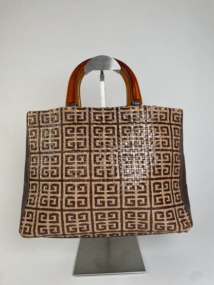 Vintage Givenchy 4G Woven Leather Tote Beige Brown