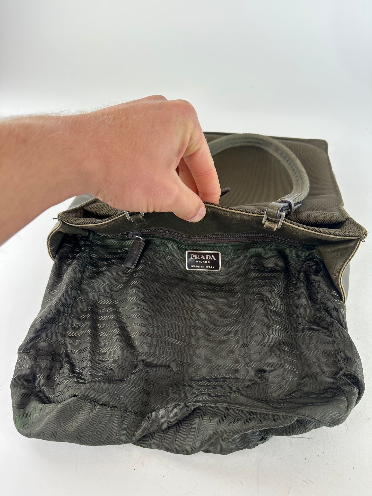 Vintage Prada Sport Tessuto Nylon Shoulder Bag Olive Brown
