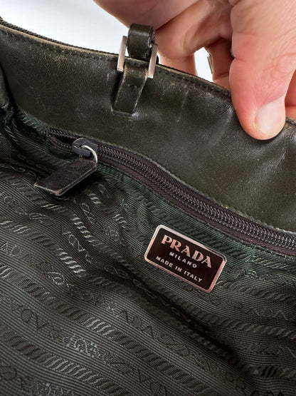 Vintage Prada Sport Tessuto Nylon Shoulder Bag Olive Brown