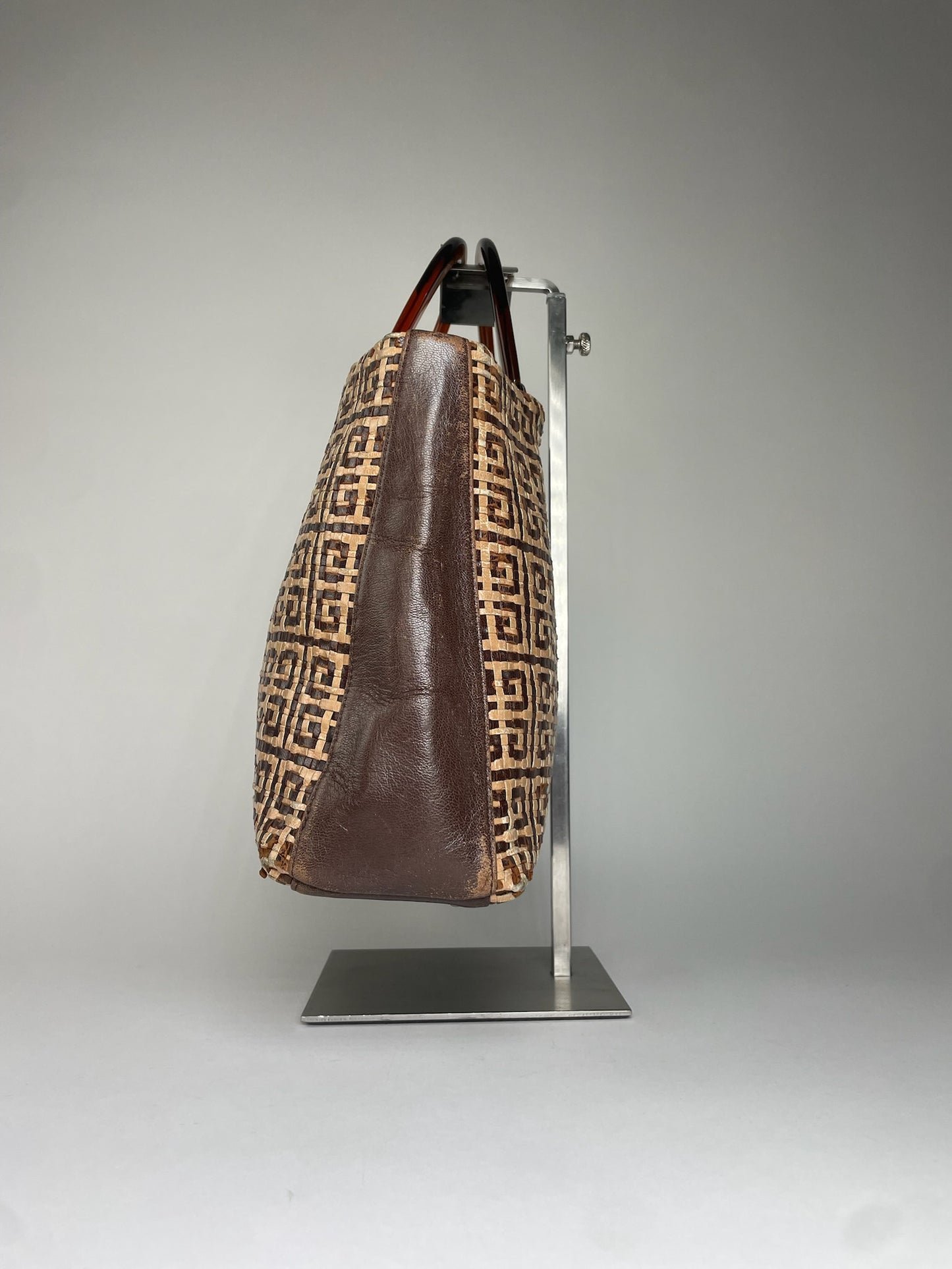 Vintage Givenchy 4G Woven Leather Tote Beige Brown