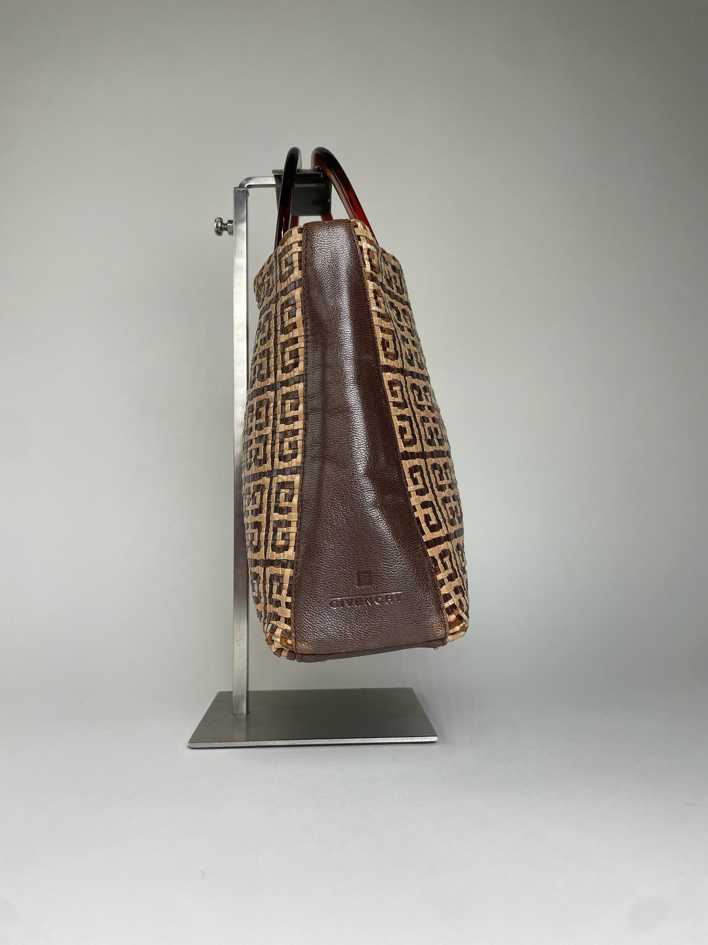 Vintage Givenchy 4G Woven Leather Tote Beige Brown