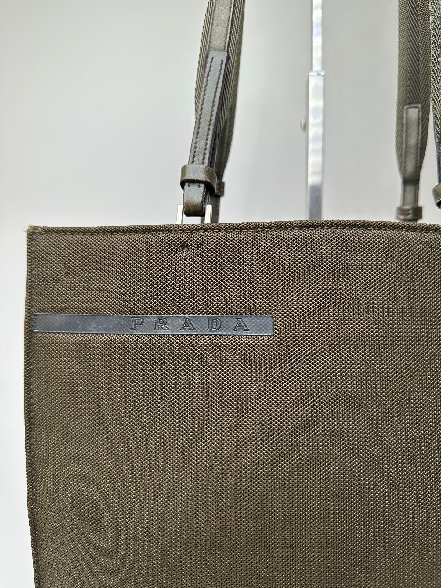 Vintage Prada Sport Tessuto Nylon Shoulder Bag Olive Brown