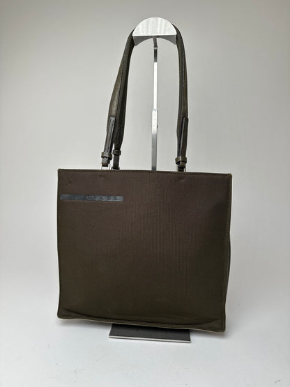 Vintage Prada Sport Tessuto Nylon Shoulder Bag Olive Brown