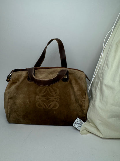 Vintage Loewe Suede Amazona Leather Bag Brown