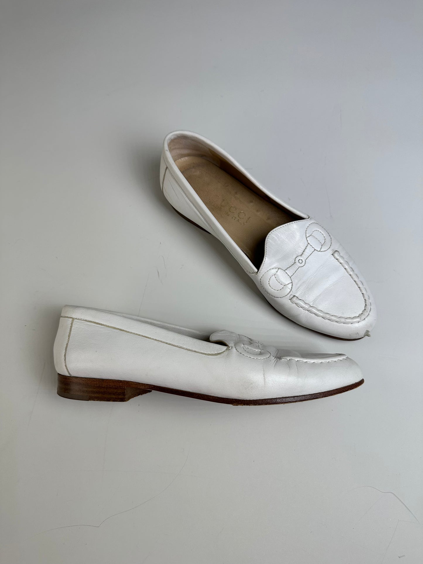 Vintage Gucci Leather Loafers White EU5