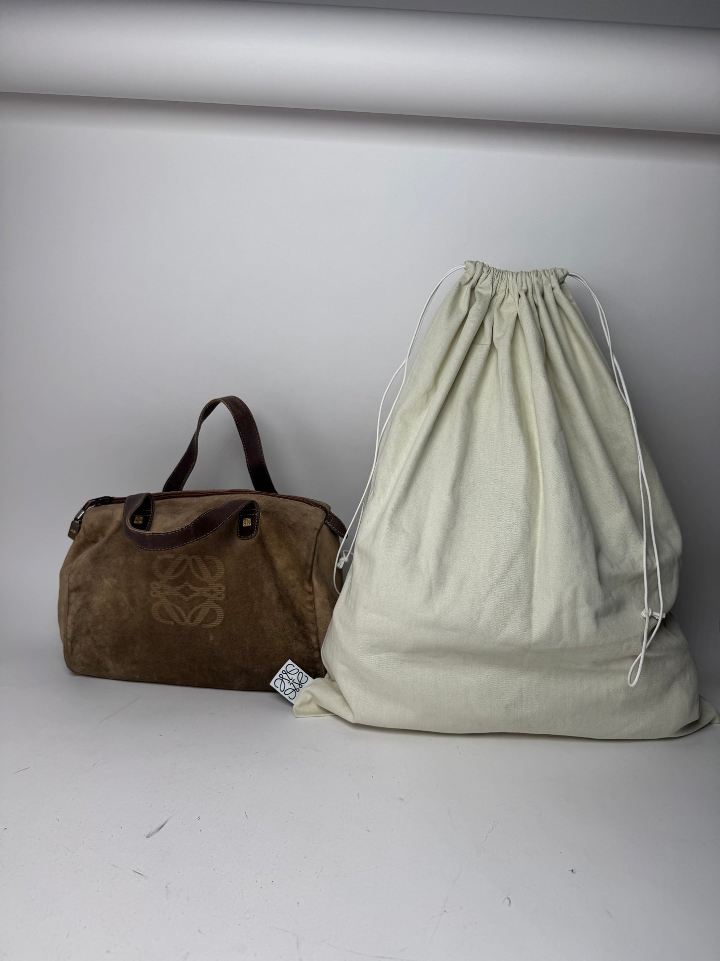 Vintage Loewe Suede Amazona Leather Bag Brown