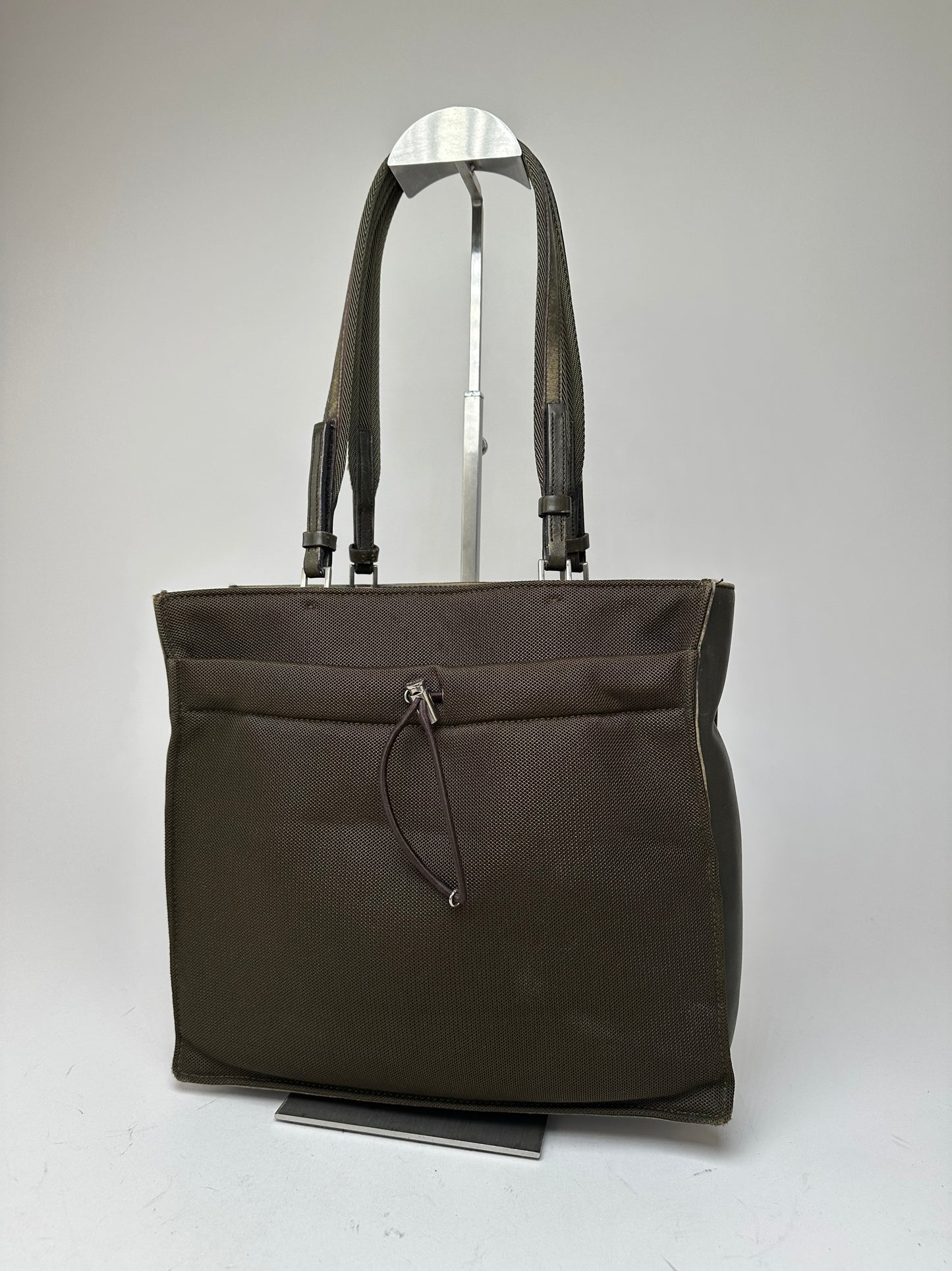 Vintage Prada Sport Tessuto Nylon Shoulder Bag Olive Brown