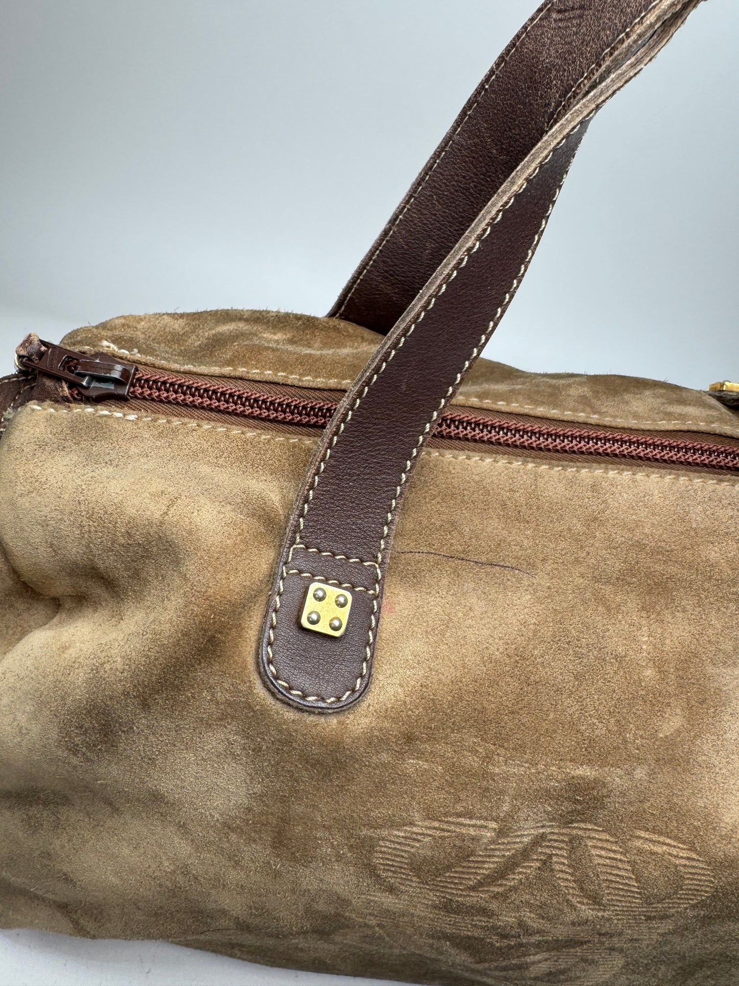 Vintage Loewe Suede Amazona Leather Bag Brown