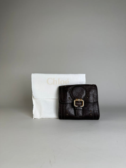 Vintage Chloe Pebbled Leather Wallet Dark Brown Gold