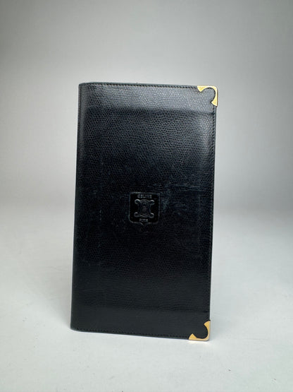 Vintage Celine Paris Snake Emblossed Leather Card Holder / ID Holder black