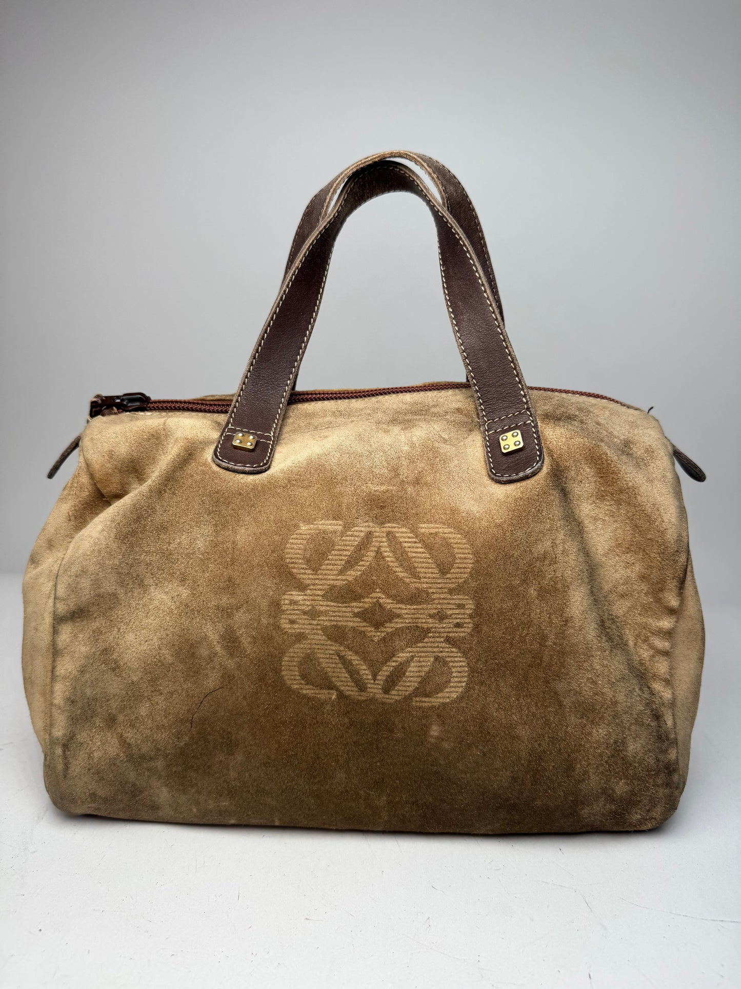 Vintage Loewe Suede Amazona Leather Bag Brown
