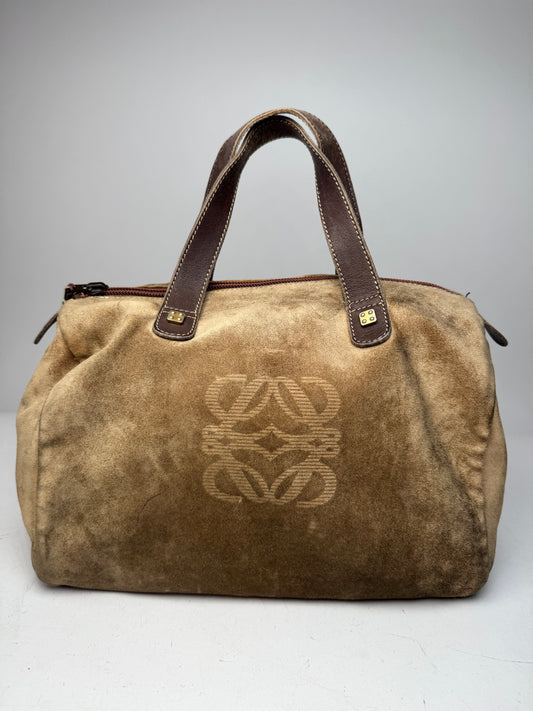 Vintage Loewe Suede Amazona Leather Bag Brown