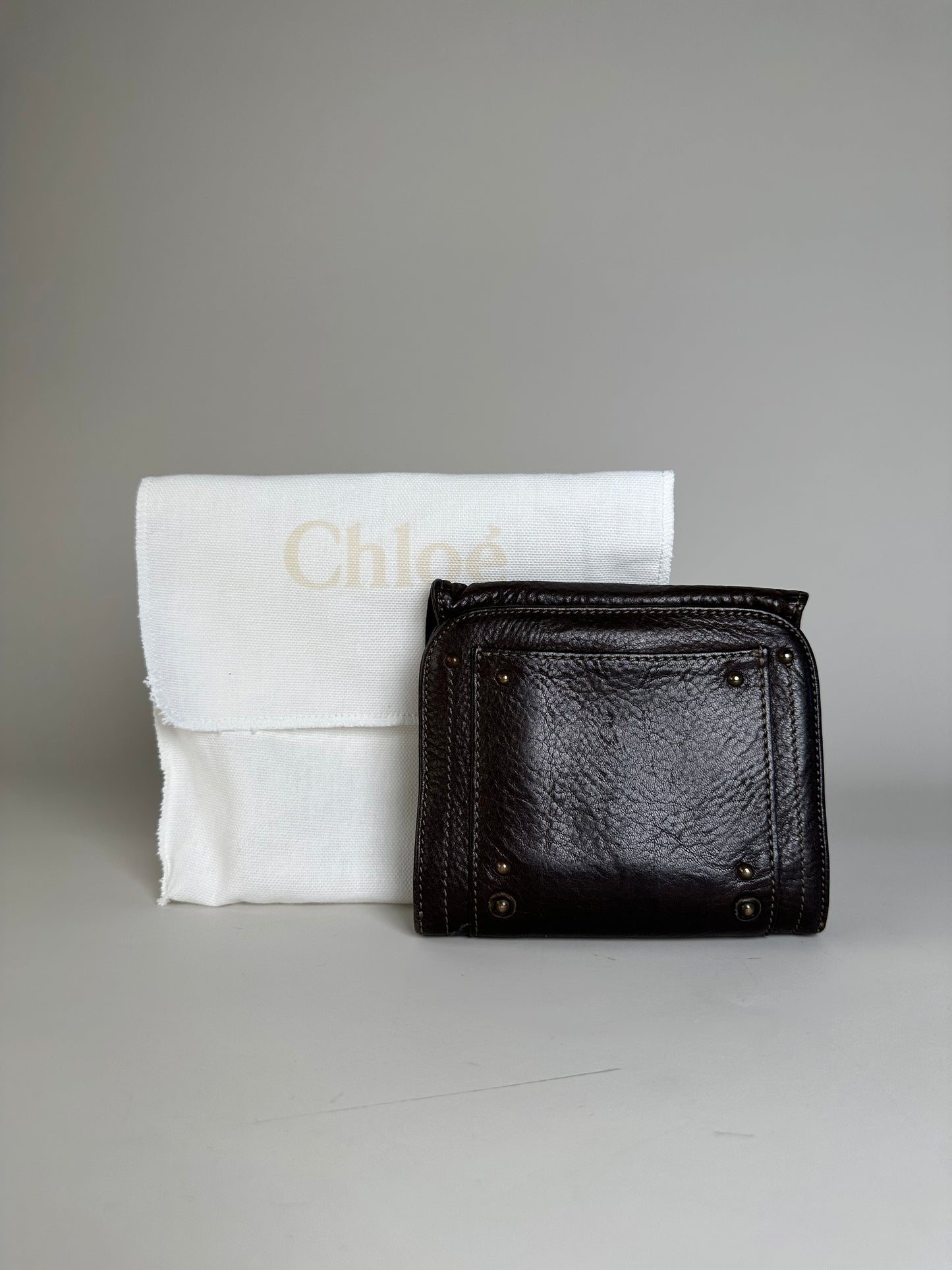 Vintage Chloe Pebbled Leather Wallet Dark Brown Gold