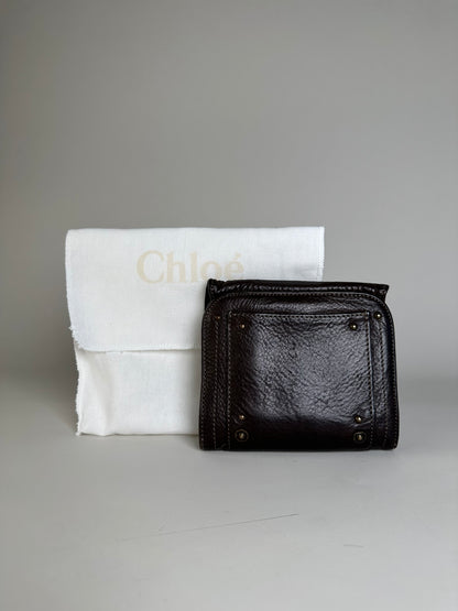 Vintage Chloe Pebbled Leather Wallet Dark Brown Gold