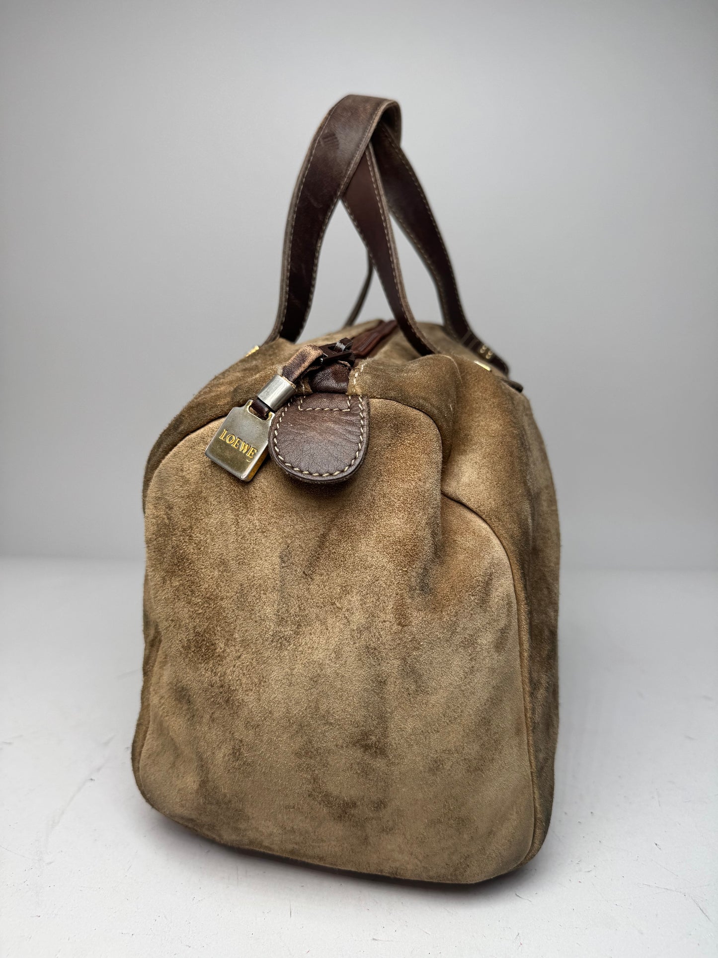 Vintage Loewe Suede Amazona Leather Bag Brown