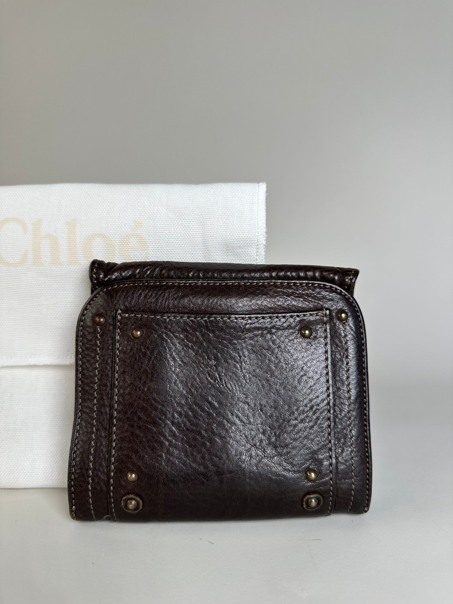 Vintage Chloe Pebbled Leather Wallet Dark Brown Gold