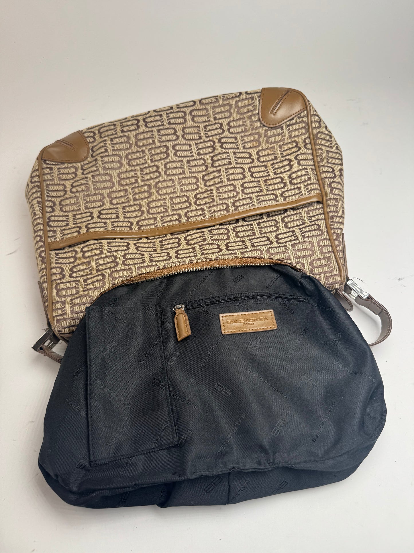 Sac vintage en cuir monogramme Balenciaga marron beige