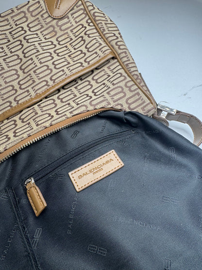Sac vintage en cuir monogramme Balenciaga marron beige