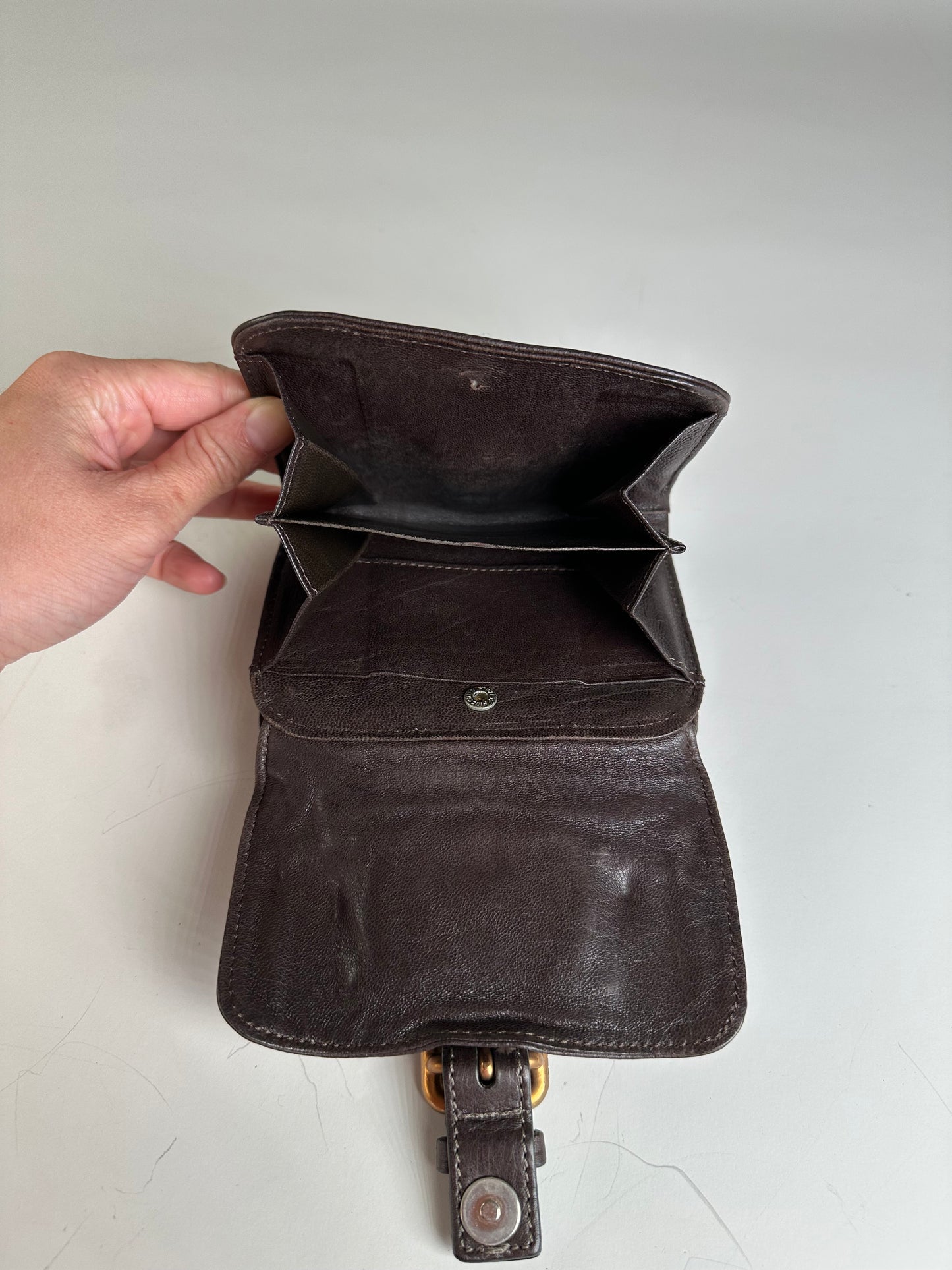 Vintage Chloe Pebbled Leather Wallet Dark Brown Gold