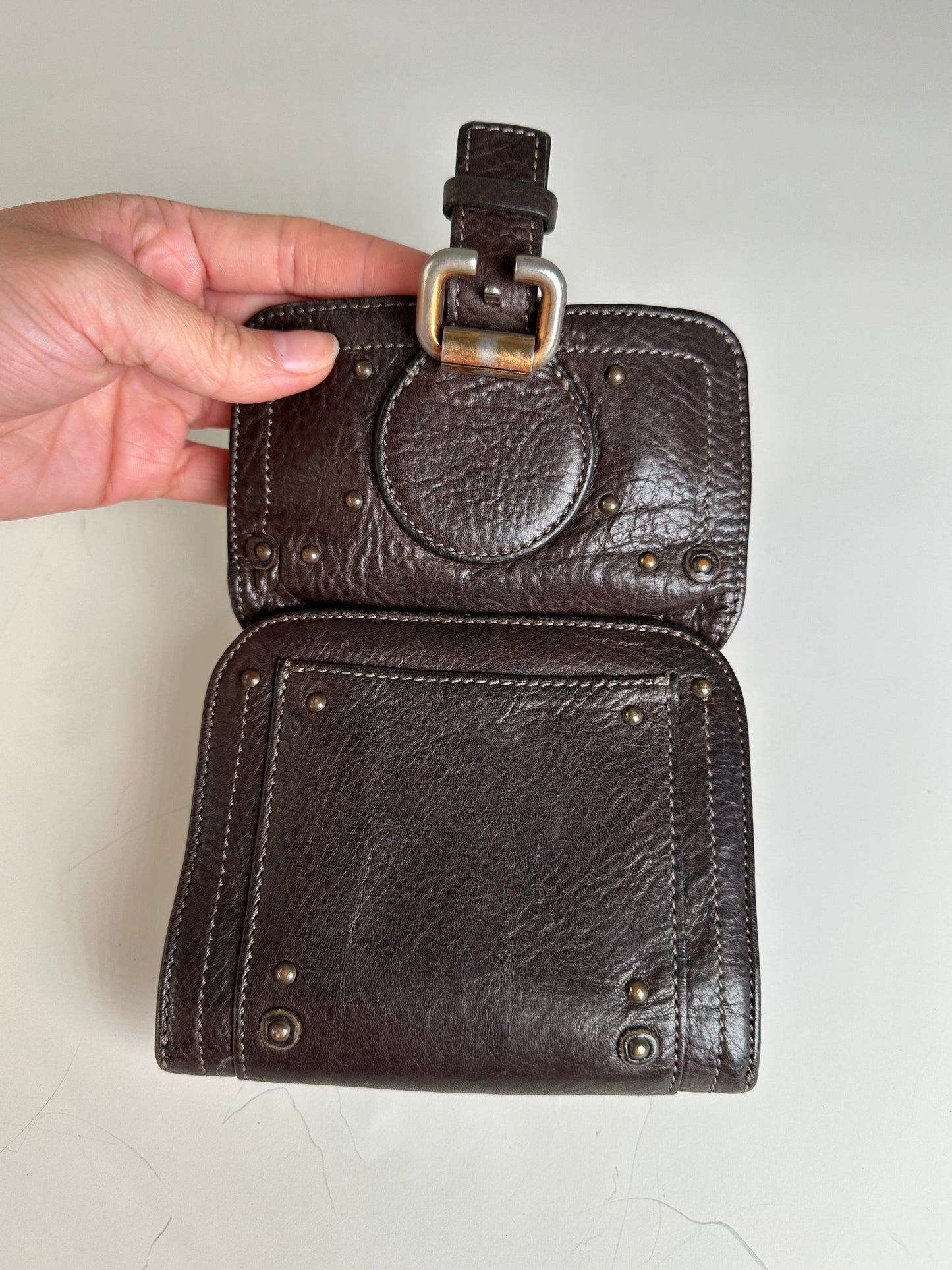 Vintage Chloe Pebbled Leather Wallet Dark Brown Gold