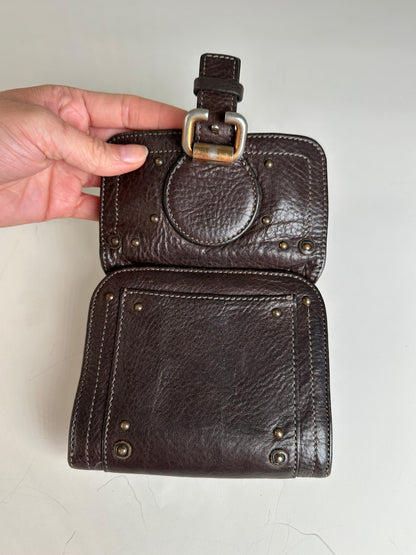 Vintage Chloe Pebbled Leather Wallet Dark Brown Gold