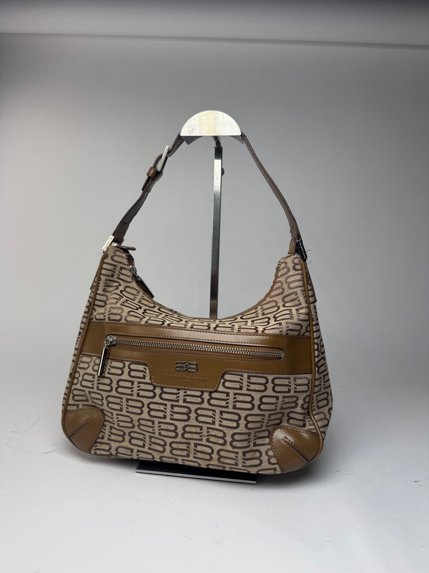 Sac vintage en cuir monogramme Balenciaga marron beige