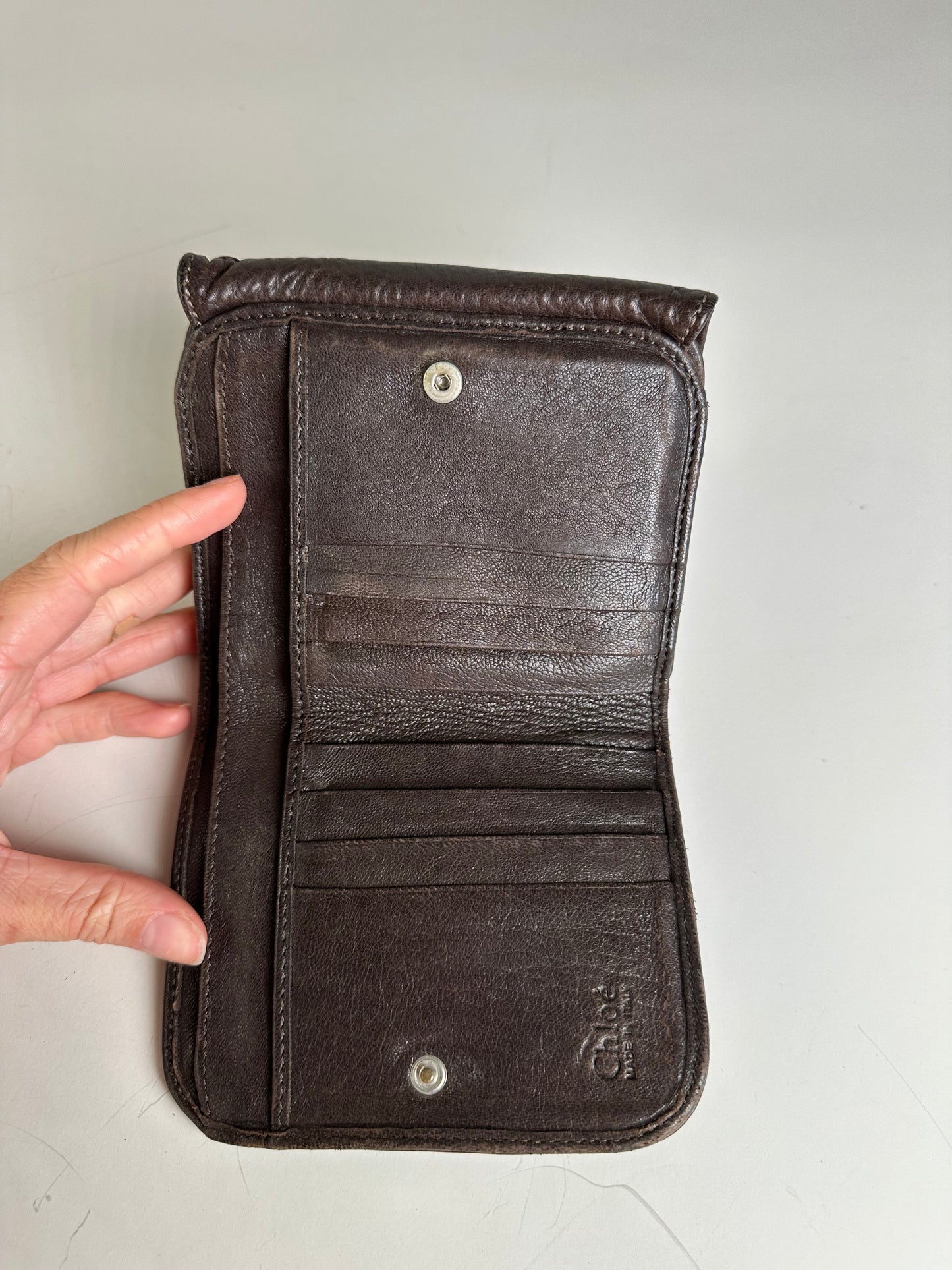 Vintage Chloe Pebbled Leather Wallet Dark Brown Gold