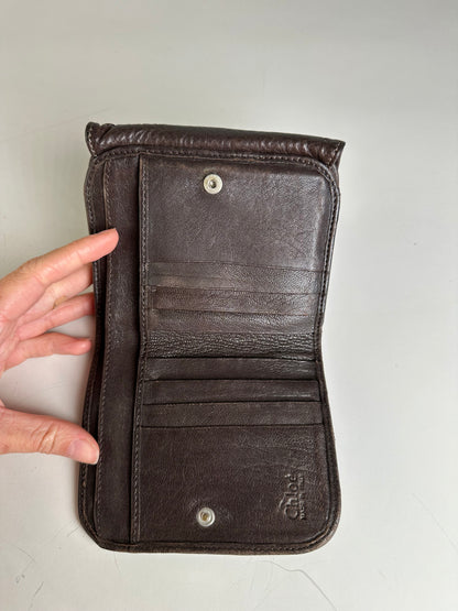 Vintage Chloe Pebbled Leather Wallet Dark Brown Gold