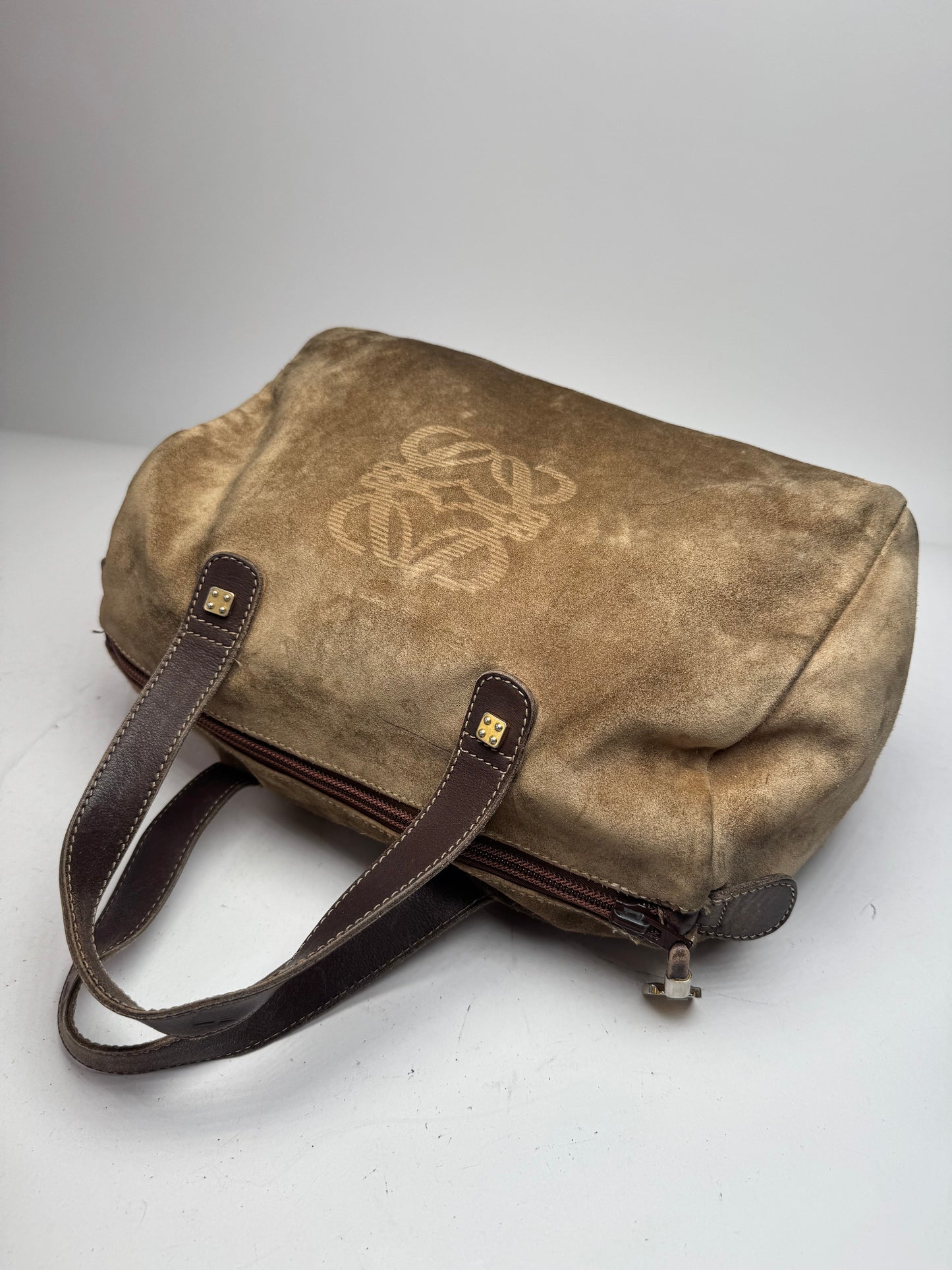 Vintage Loewe Suede Amazona Leather Bag Brown