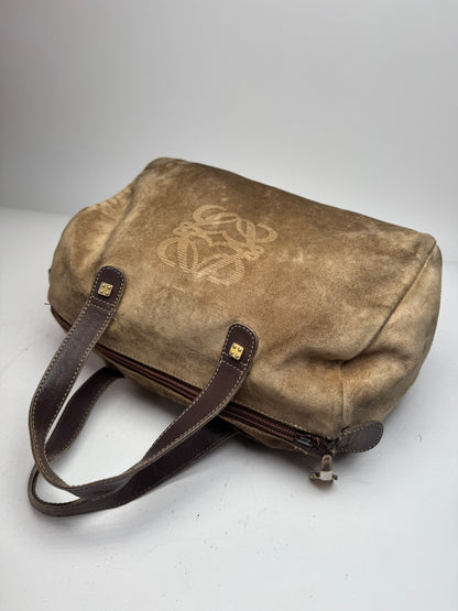 Vintage Loewe Suede Amazona Leather Bag Brown