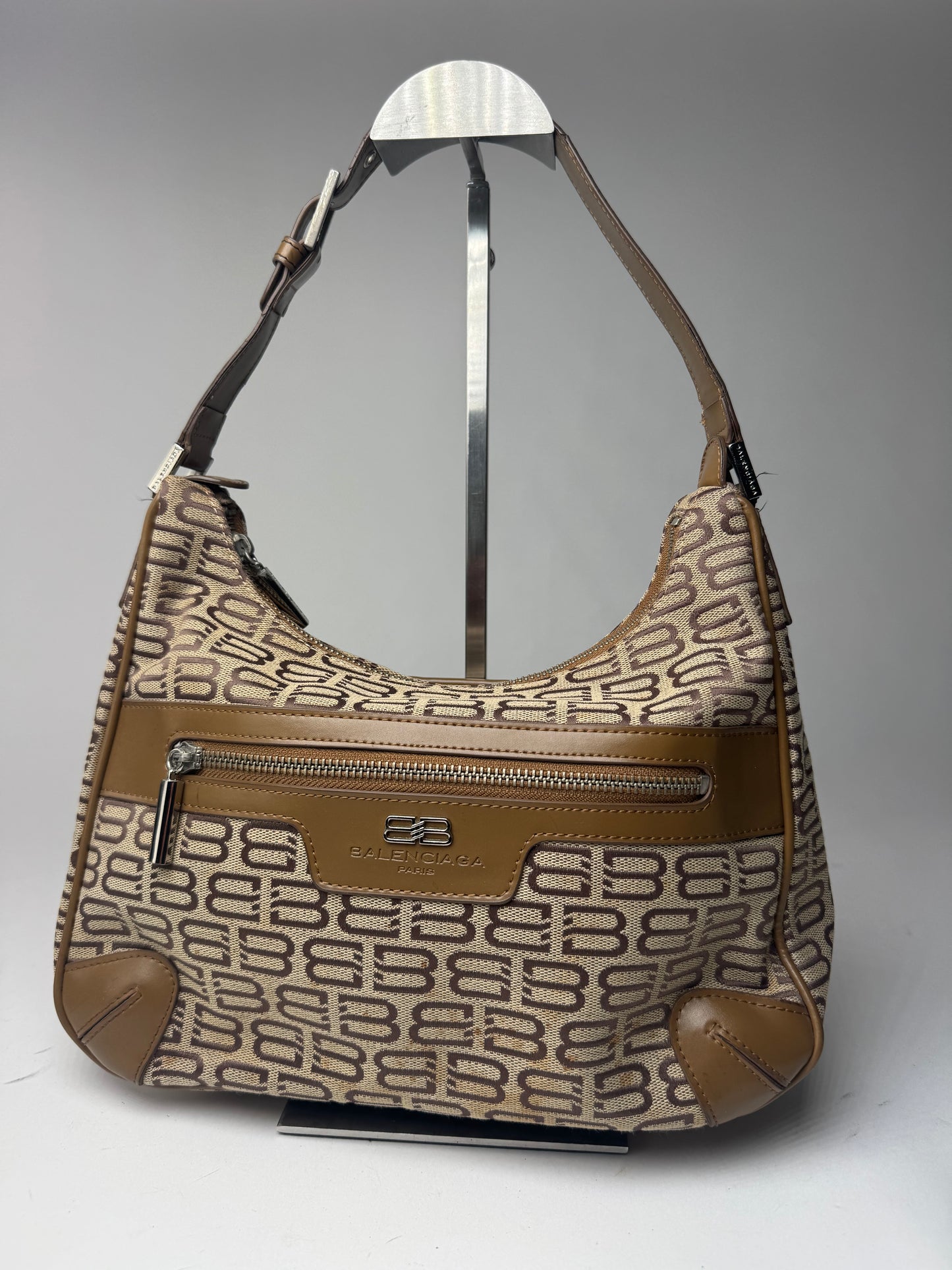 Sac vintage en cuir monogramme Balenciaga marron beige