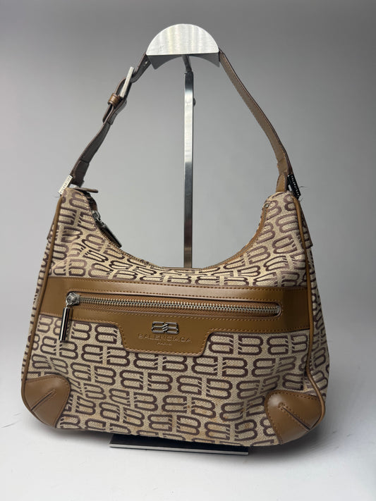 Sac vintage en cuir monogramme Balenciaga marron beige