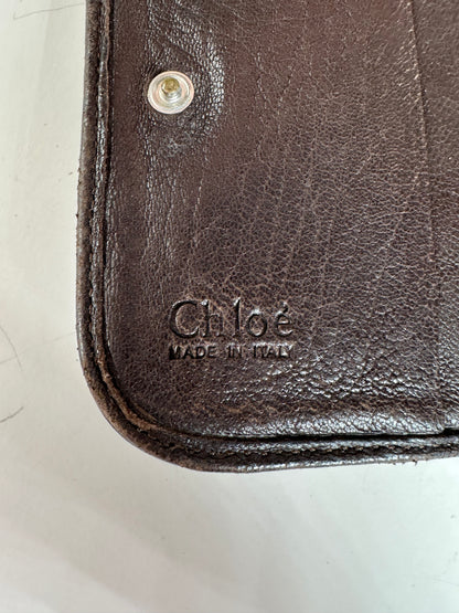 Vintage Chloe Pebbled Leather Wallet Dark Brown Gold