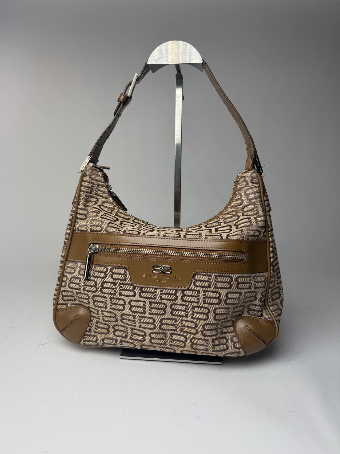 Sac vintage en cuir monogramme Balenciaga marron beige