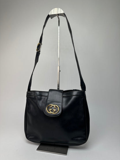Vintage Gucci Smooth Leather Shoulder Bag Black