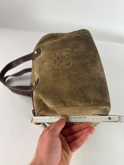 Vintage Loewe Suede Amazona Leather Bag Brown