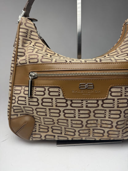 Sac vintage en cuir monogramme Balenciaga marron beige