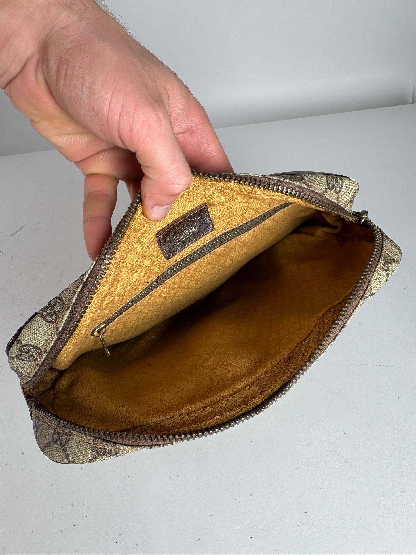 Vintage Gucci Ophidia Monogram Leather Clutch Grey Brown