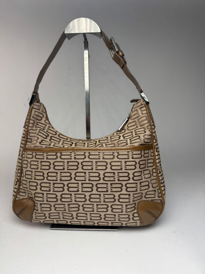 Sac vintage en cuir monogramme Balenciaga marron beige